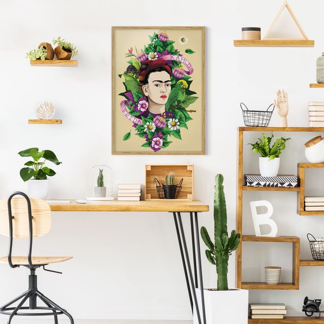 Deko Blume Frida Kahlo - Frida, Äffchen und Papagei