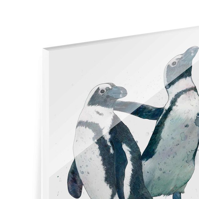 Wanddeko Treppenhaus Illustration Pinguine Schwarz Weiß Aquarell