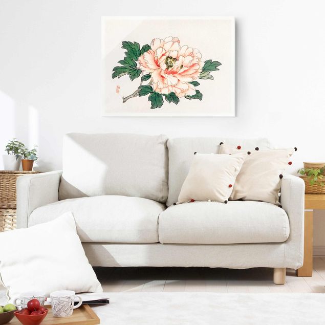 Deko Blume Asiatische Vintage Zeichnung Rosa Chrysantheme