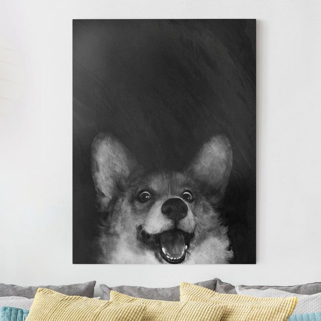 Wanddeko Büro Illustration Hund Corgi Malerei Schwarz Weiß