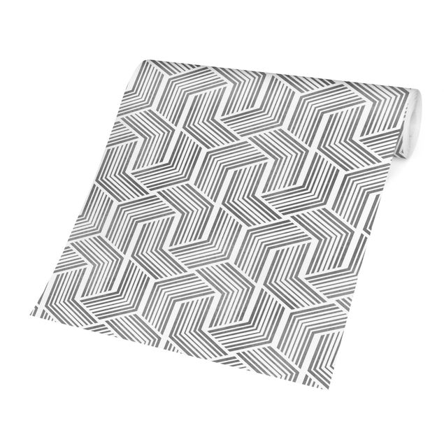 Wanddeko Flur 3D Muster mit Streifen in Silber