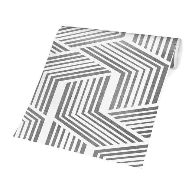 Wanddeko Flur 3D Muster mit Streifen in Silber