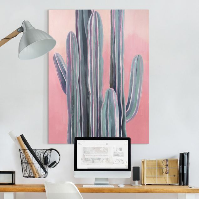 Wanddeko Wohnzimmer Kaktus auf Rosa I