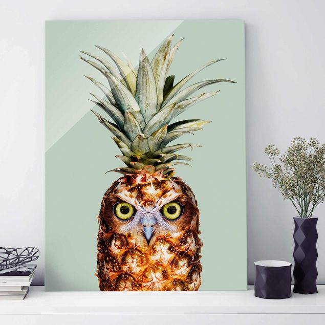 Glasbilder Tiere Ananas mit Eule