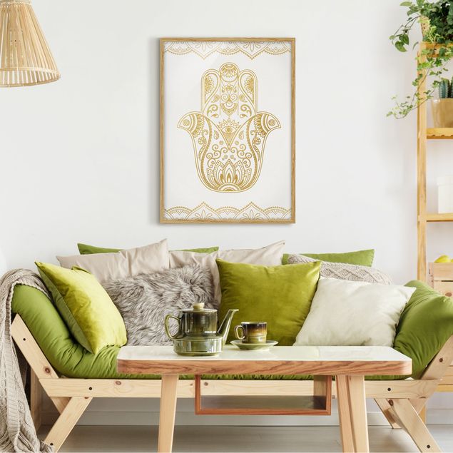 Wanddeko Schlafzimmer Hamsa Hand Illustration weiß gold