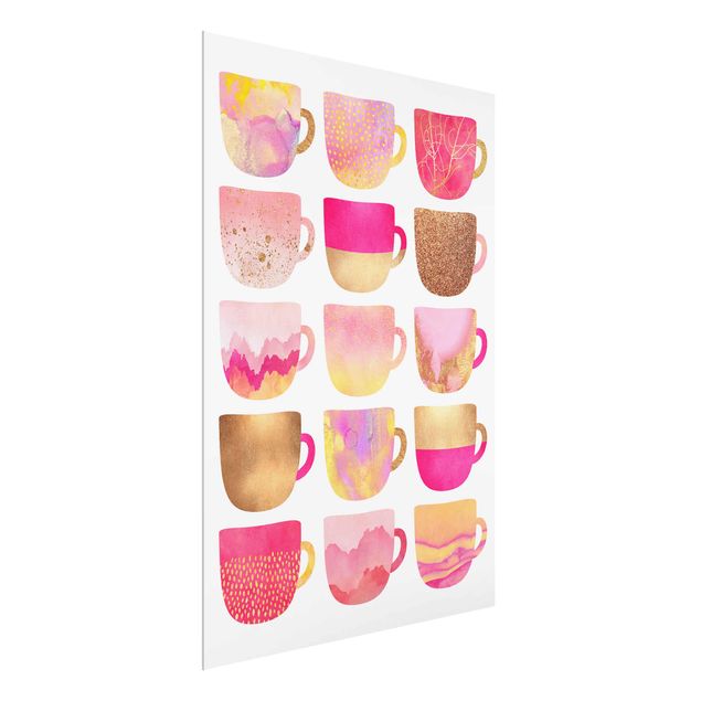 Wanddeko Esszimmer Goldene Tassen mit Pink