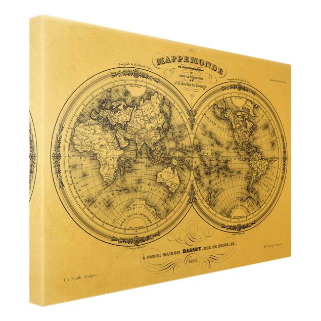 Wanddeko über Bett Weltkarte - Französische Karte der Hemissphären von 1848