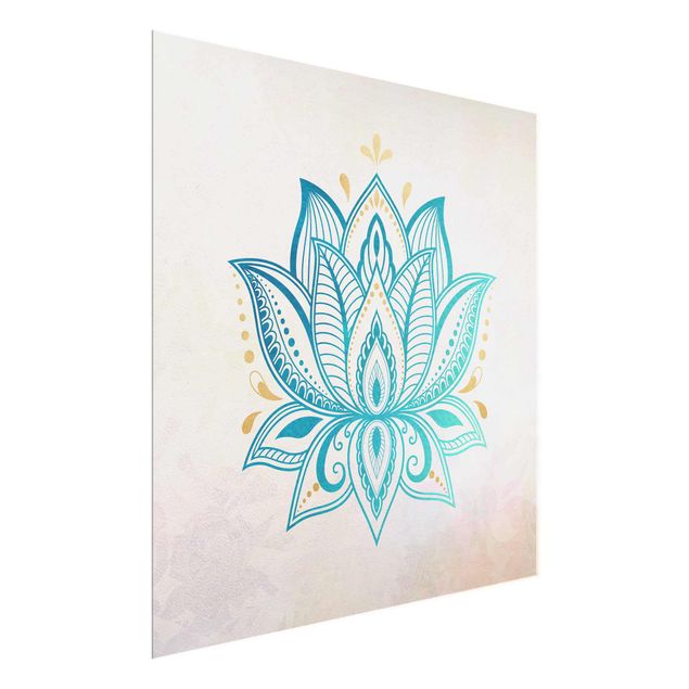 Wanddeko Büro Lotus Illustration Mandala gold blau