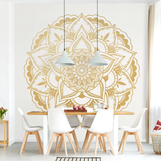 Wanddeko Wohnzimmer Mandala Blume gold weiß