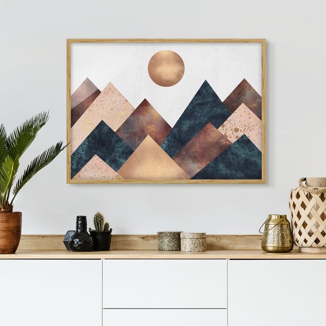 Wanddeko Wohnzimmer Geometrische Berge Bronze