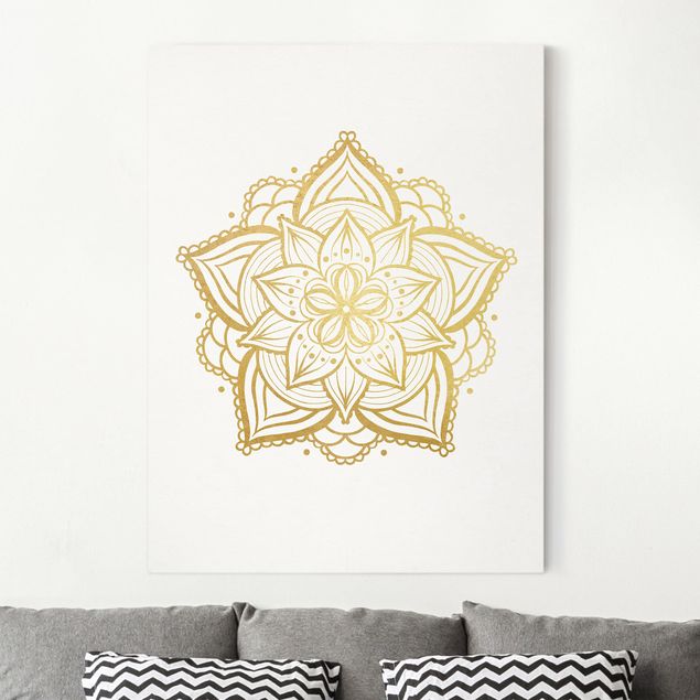 Wanddeko Wohnzimmer Mandala Blüte Illustration weiß gold