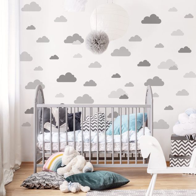 Wanddeko Babyzimmer 40 Wolken Grau Set