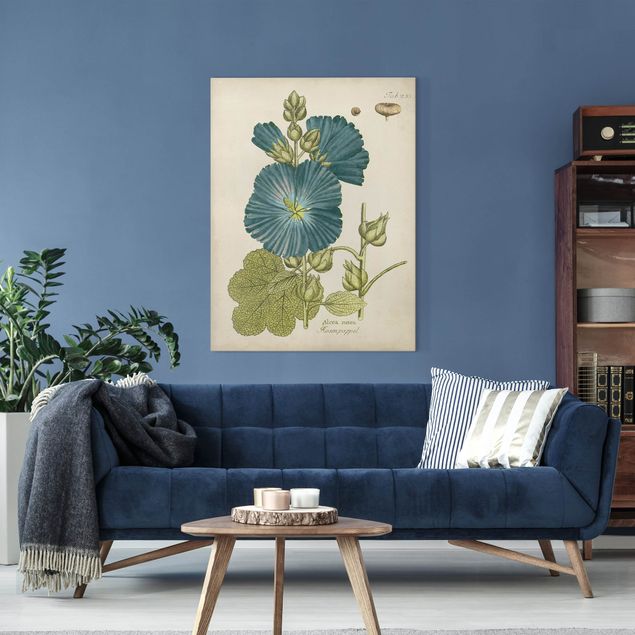 Wanddeko Wohnzimmer Vintage Botanik in Blau Rosenpappel
