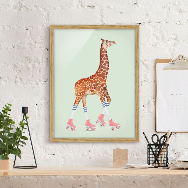 Babyzimmer Deko Giraffe mit Rollschuhen