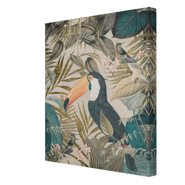 Deko Pflanzen Vintage Collage - Tukan im Dschungel