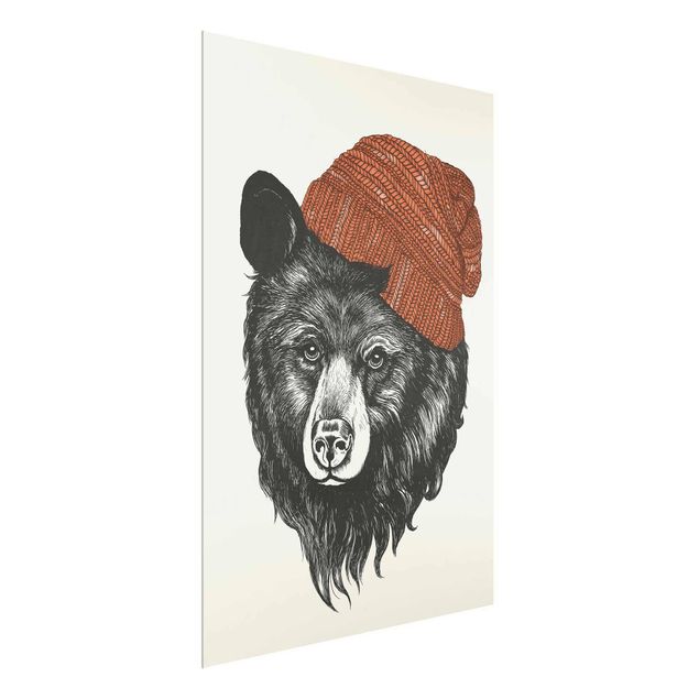 Wanddeko Flur Illustration Bär mit roter Mütze Zeichnung