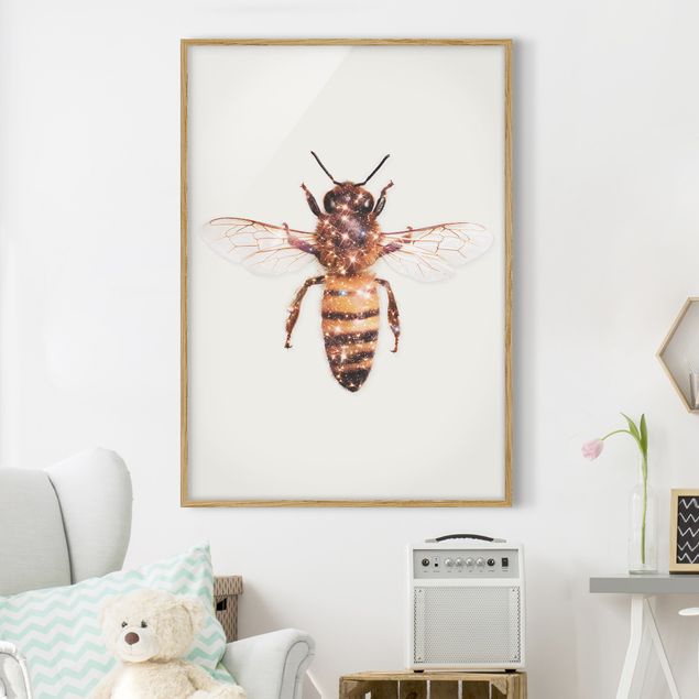 Wanddeko beige Biene mit Glitzer