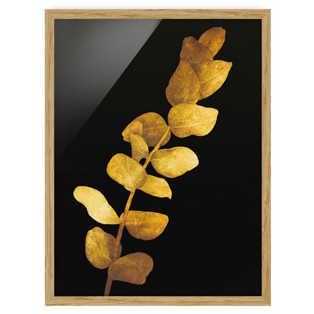 Wanddeko gold Gold - Eukalyptus auf Schwarz