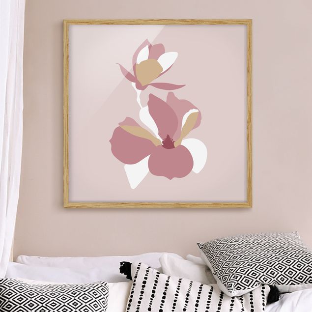 Wanddeko Schlafzimmer Line Art Blüten Pastell Rosa