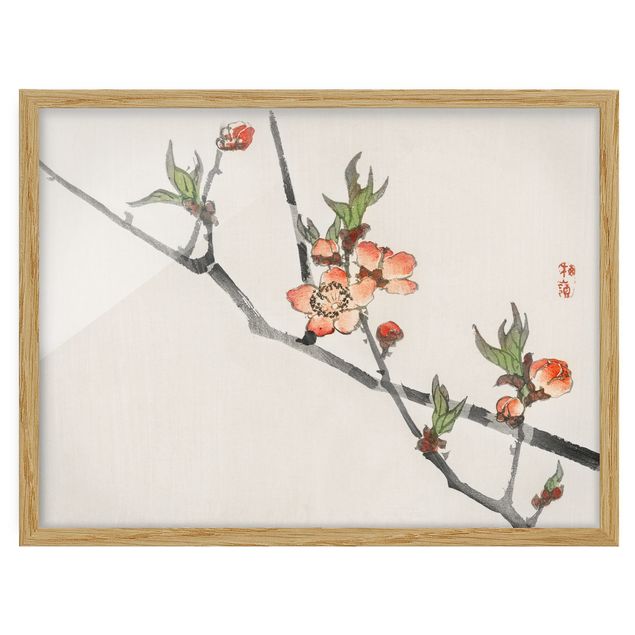 Wanddeko Esszimmer Asiatische Vintage Zeichnung Kirschblütenzweig