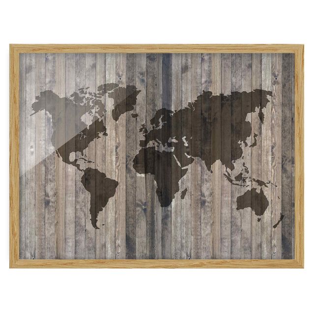 Wanddeko Esszimmer Holz Weltkarte