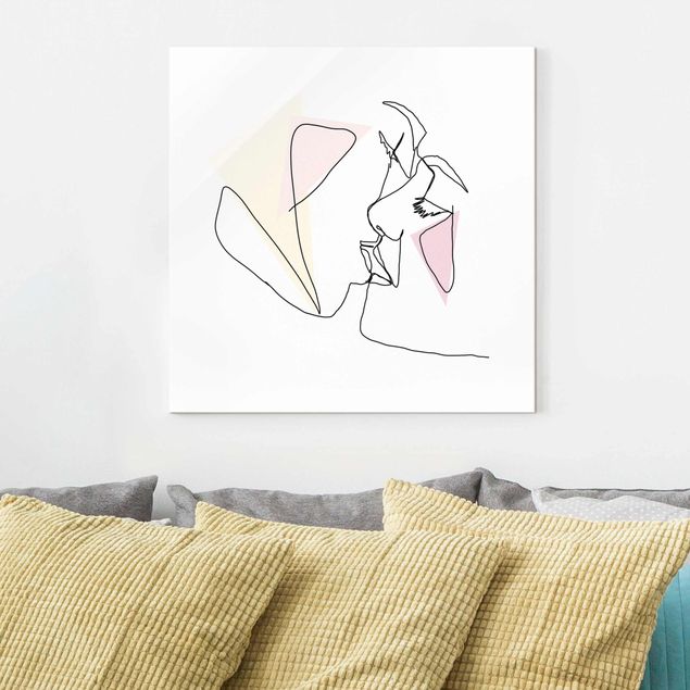 Wanddeko über Sofa Kuss Gesichter Line Art