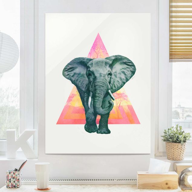 Wanddeko Treppenhaus Illustration Elefant vor Dreieck Malerei