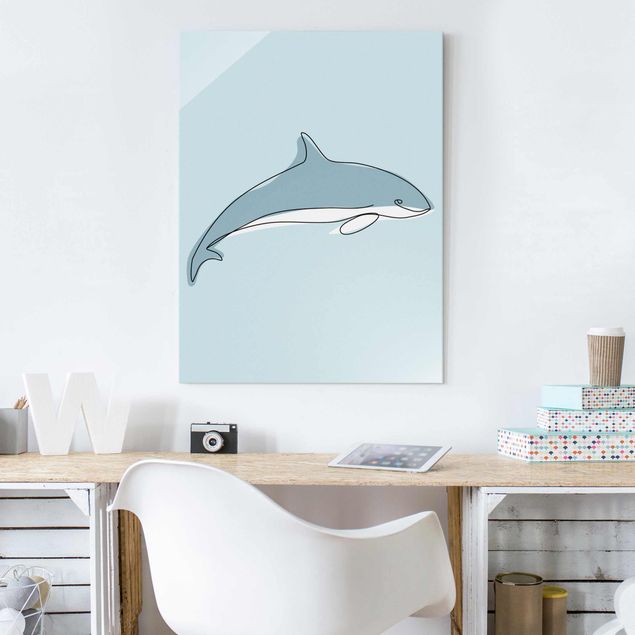 Wanddeko blau Delfin Line Art