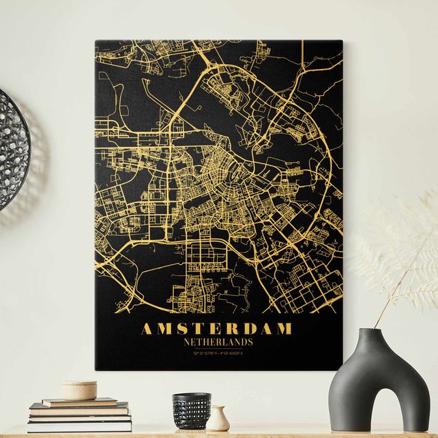 Wanddeko Esszimmer Stadtplan Amsterdam - Klassik Schwarz