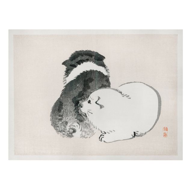 Wanddeko Esszimmer Asiatische Vintage Zeichnung Schwarze und weiße Hündchen