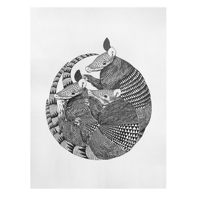 Wanddeko Esszimmer Illustration Gürteltiere Schwarz Weiß Muster