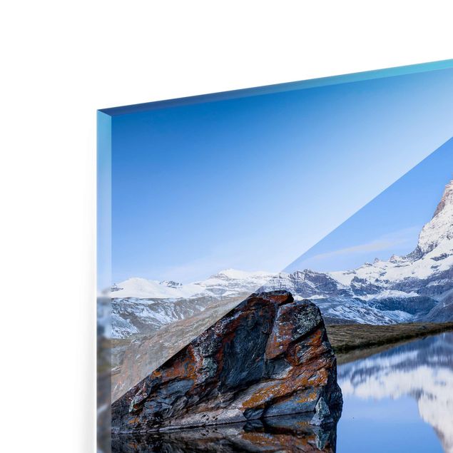 Glasbild Berg Stellisee vor dem Matterhorn