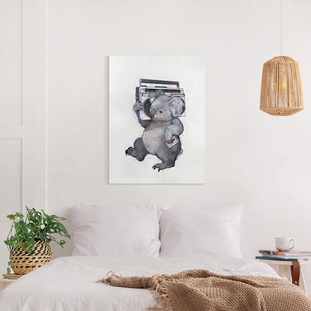 Wanddeko Wohnzimmer Illustration Koala mit Radio Malerei