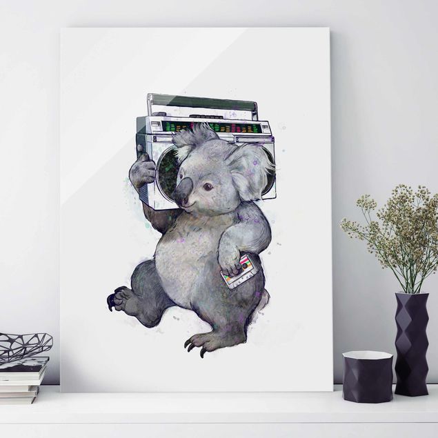 Wanddeko Jugendzimmer Illustration Koala mit Radio Malerei