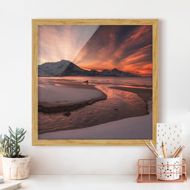 Strandbilder mit Rahmen Goldener Sonnenuntergang
