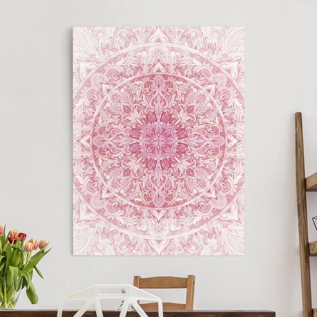 Wanddeko Wohnzimmer Mandala Aquarell Sonne Ornament rosa