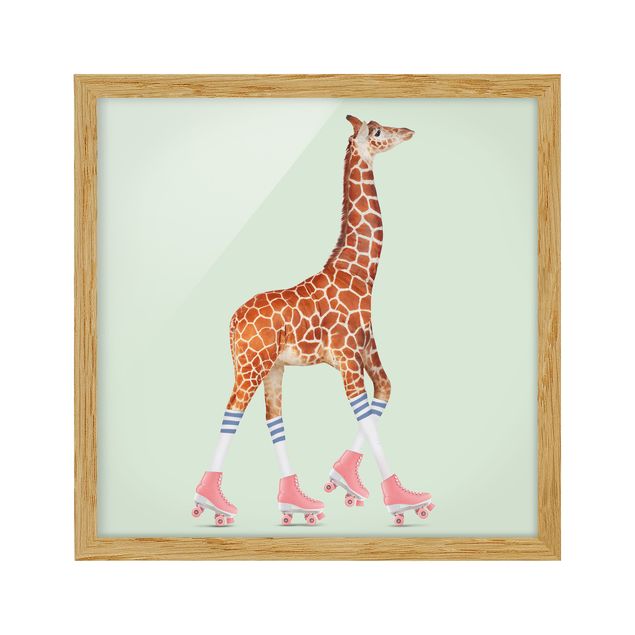 Wandbilder Giraffen Giraffe mit Rollschuhen