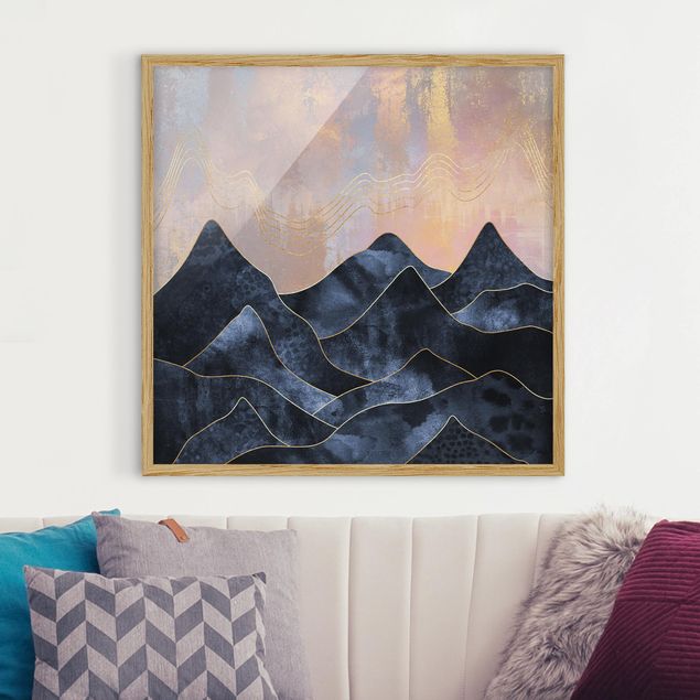Wanddeko blau Goldene Dämmerung über Gebirge