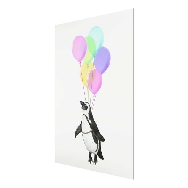 Wanddeko Büro Illustration Pinguin Pastell Luftballons