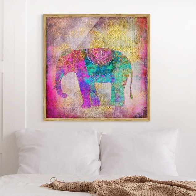 Wanddeko bunt Bunte Collage - Indischer Elefant