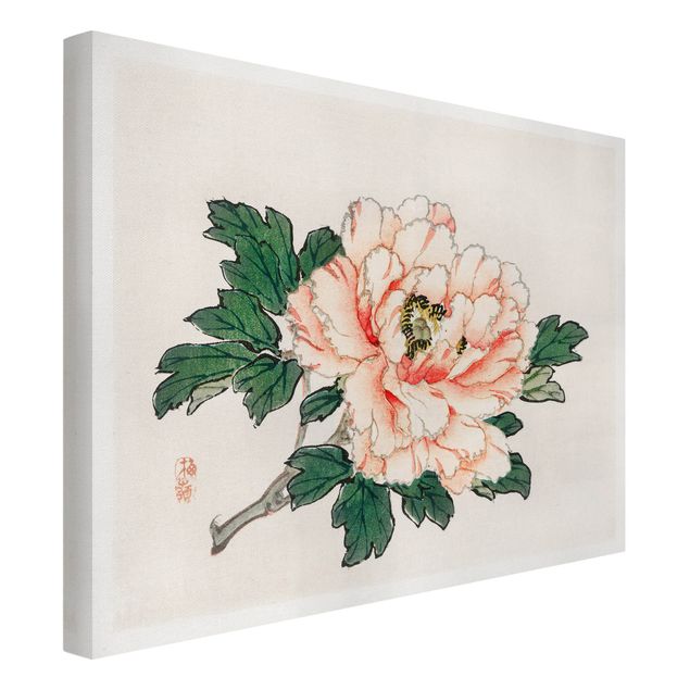 Wohndeko Blume Asiatische Vintage Zeichnung Rosa Chrysantheme