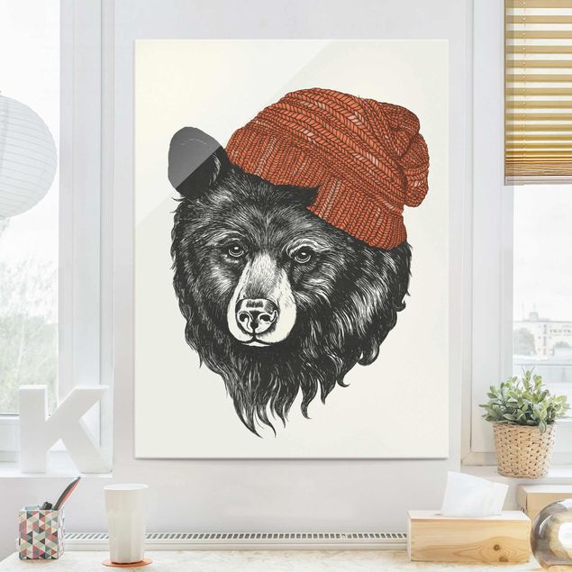 Wanddeko über Sofa Illustration Bär mit roter Mütze Zeichnung