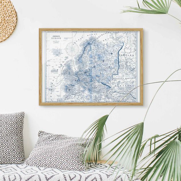 Wanddeko Wohnzimmer Karte in Blautönen - Europa
