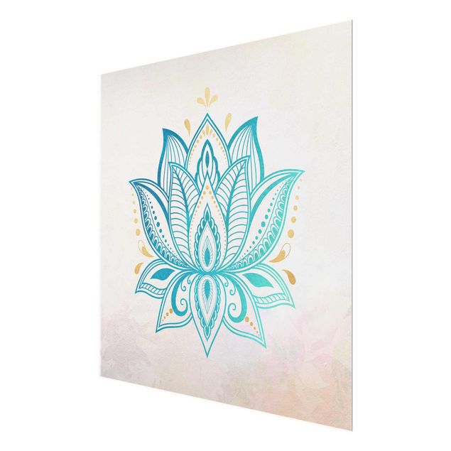 Wanddeko über Sofa Lotus Illustration Mandala gold blau
