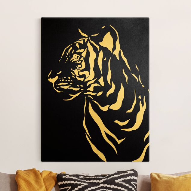 Wanddeko Wohnzimmer Safari Tiere - Portrait Tiger Schwarz