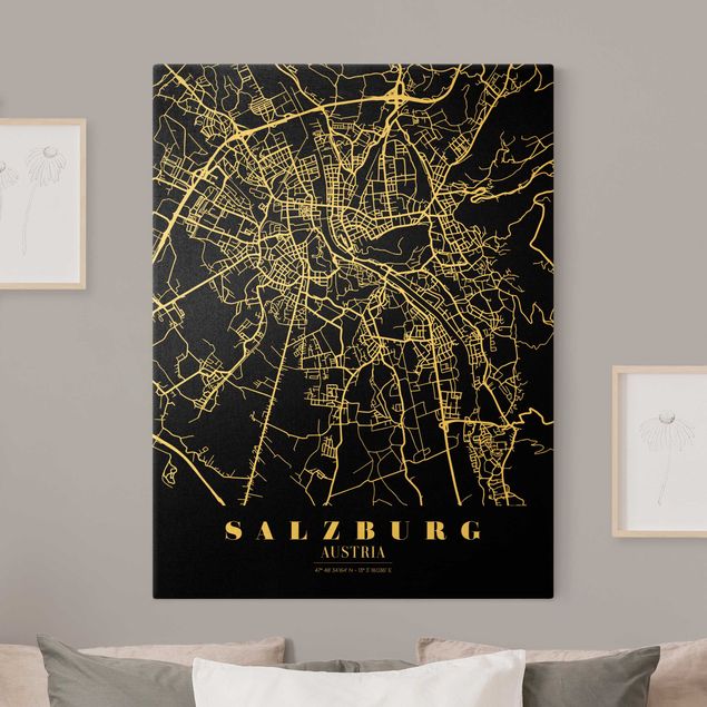 Wanddeko Esszimmer Stadtplan Salzburg - Klassik Schwarz