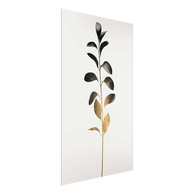 Wanddeko Flur Grafische Pflanzenwelt - Gold und Grau