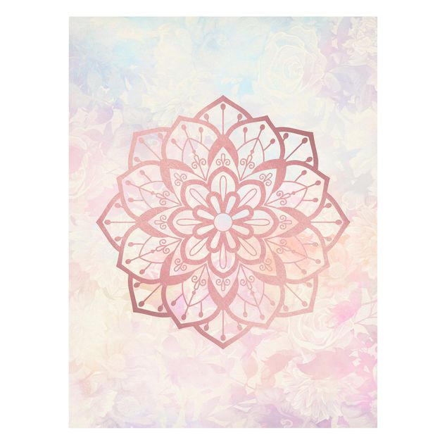 Wanddeko Esszimmer Mandala Illustration Blüte rose pastell