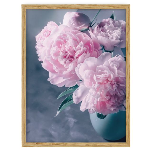 Wanddeko Blume Vase mit Rosa Pfingstrosen Shabby