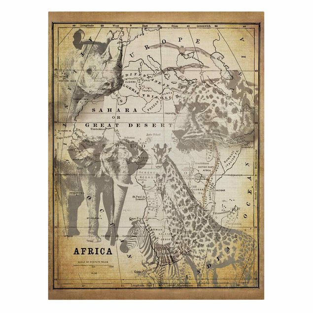 Wanddeko Schlafzimmer Vintage Collage - Africa Wildlife